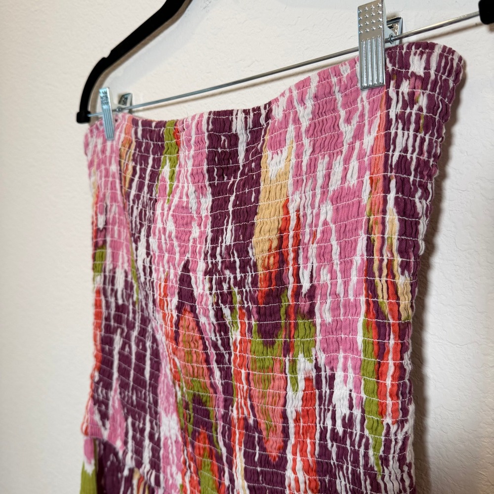 Anthropologie Pink Purple Ikat Smocked Strapless Cutout Mini Dress Womens Medium - Picture 5 of 5